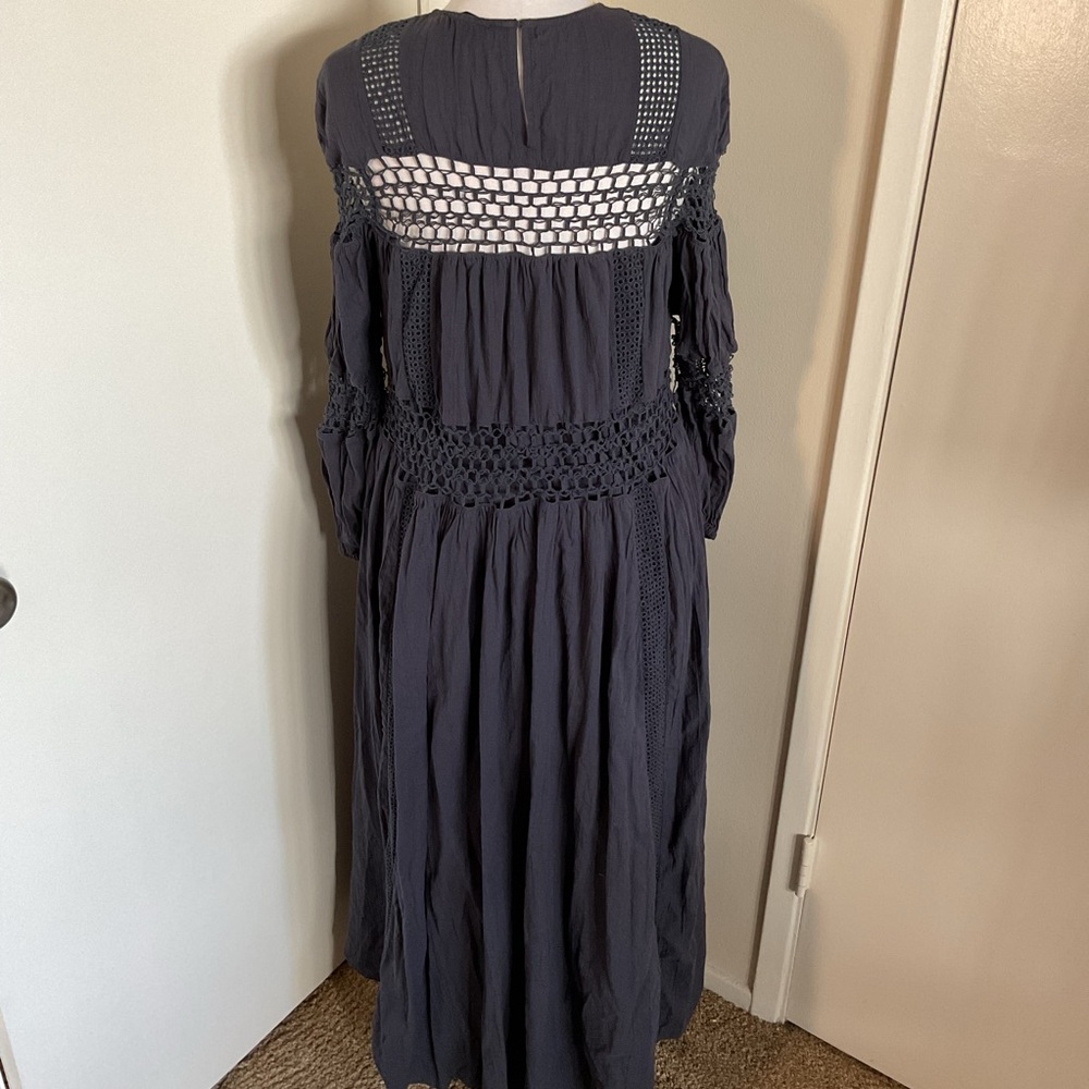 ASOS EDITION Charcoal Gray Crochet Trim Drop Waist Maxi Dress 4 Cotton Boho - Picture 8 of 10
